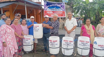 Lekhnath Drinking Water Committee Donates Dustbins to Promote Cleanliness in Pokhara Ward 29