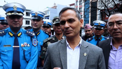 Home and Law Minister Om Prakash Aryal Inspects Traffic Police Office After Arson Incident