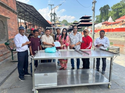 Sabin Shrestha hands over funeral equipment for film artists' final tributes