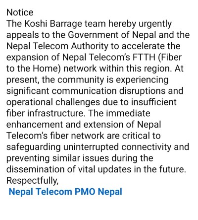 Koshi Barrage Repeatedly Urges Nepal Telecom to Improve Online Connectivity