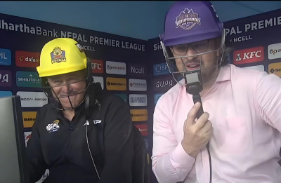 Commentators Start Wearing Helmets After Bhurtel's Six Smashes Commentary Box Glass