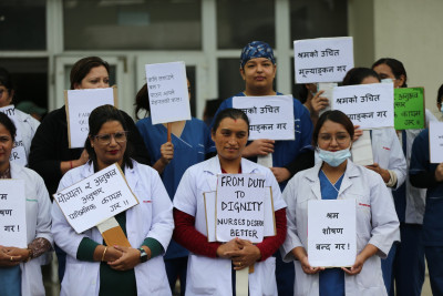 Civil Hospital Nurses Stage Peaceful Sit-in Demanding Pay Parity with Government Nurses