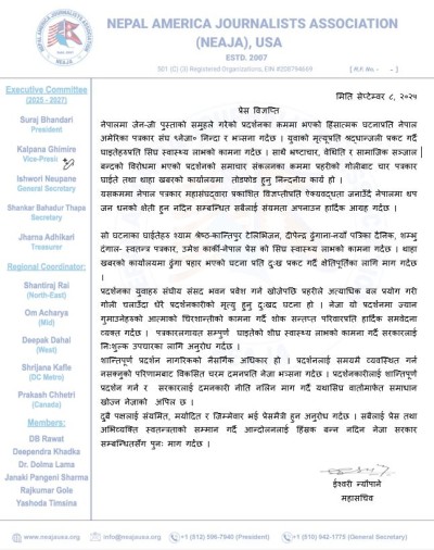 NEJA Condemns Violence During Gen-Z Protest in Nepal