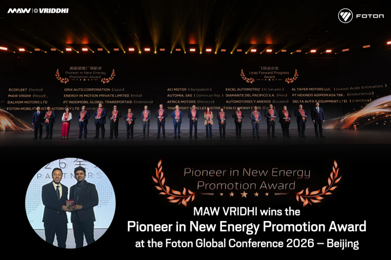 MAW Vridhi wins the "Pioneer in New Energy Promotion Award" at the Foton Global Conference 2026 – Beijing