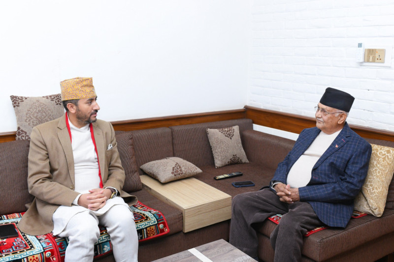 Communications Minister Jagdish Kharel Meets UML Chair KP Sharma Oli