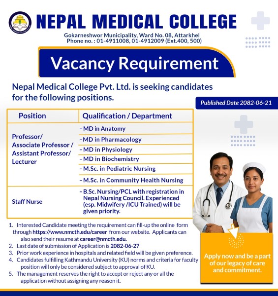 Nepal Medical College Seeks Skilled Doctors and Staff Nurses