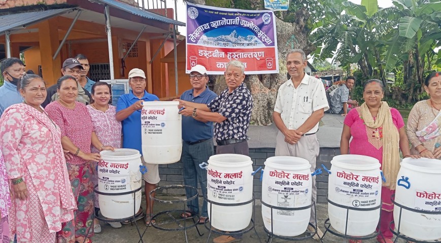 Lekhnath Drinking Water Committee Donates Dustbins to Promote Cleanliness in Pokhara Ward 29