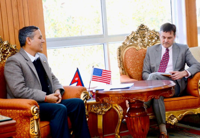 US Charge d'Affaires Scott Urbom meets Home Minister Om Prakash Aryal
