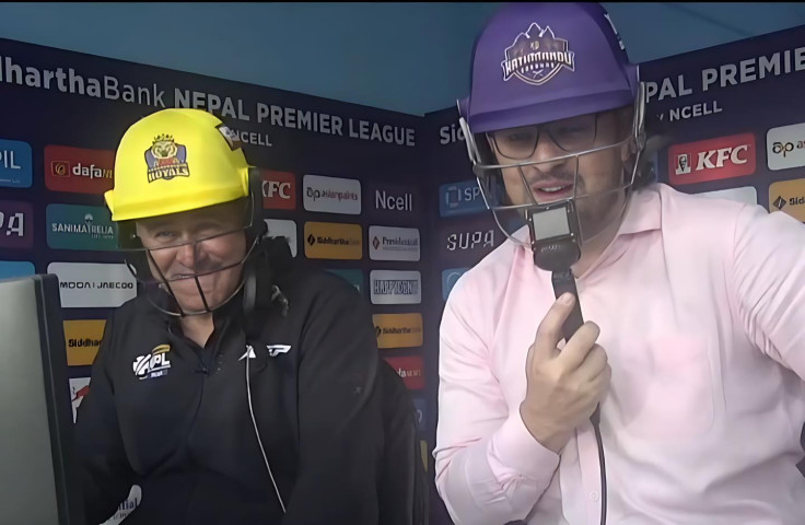 Commentators Start Wearing Helmets After Bhurtel's Six Smashes Commentary Box Glass