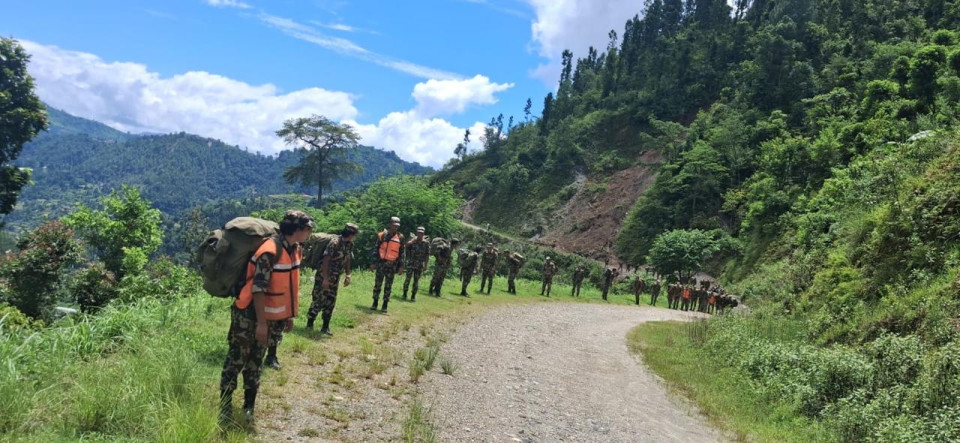 Nepali Army Carries Relief Materials on Foot for Jajarkot Landslide Victims