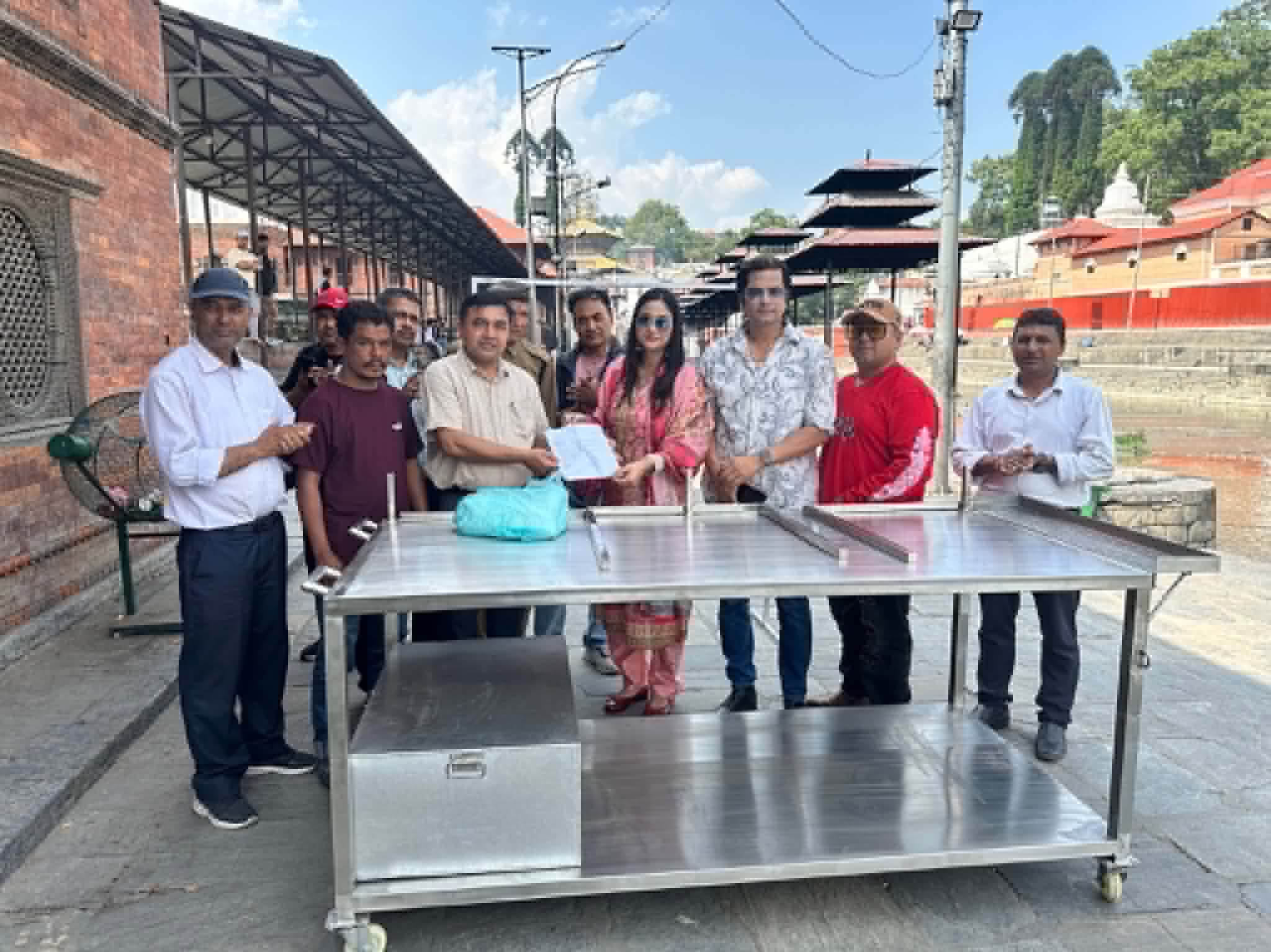 Sabin Shrestha hands over funeral equipment for film artists' final tributes