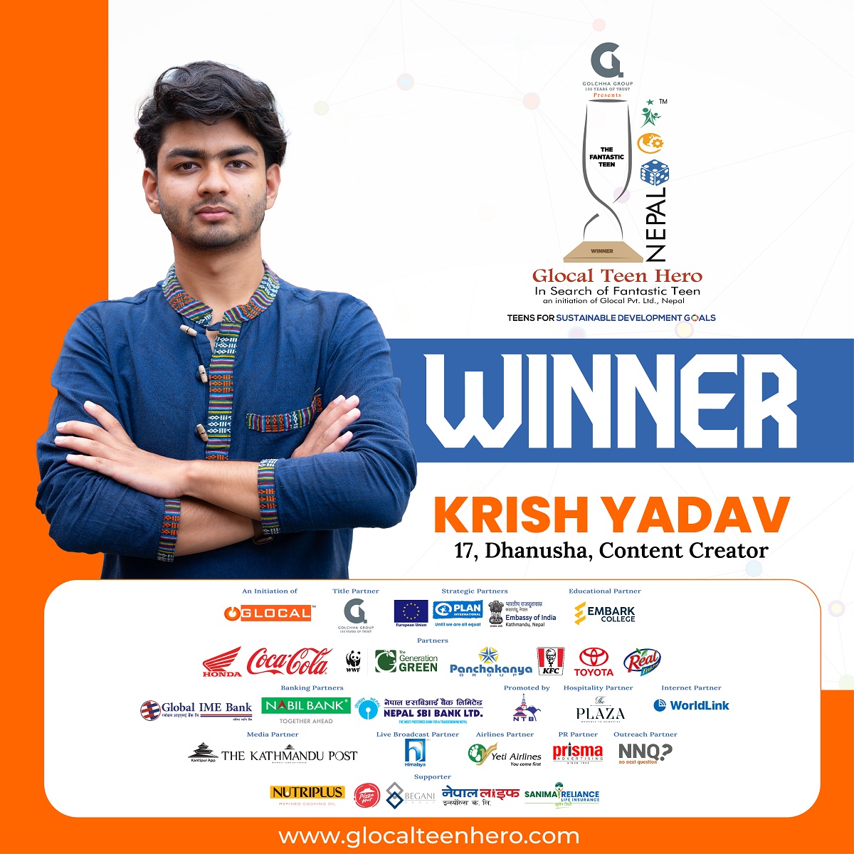 Mr. Krish Yadav, 17-year-old Activist, Felicitated as Golchha Group presents Glocal Teen Hero Nepal 2025