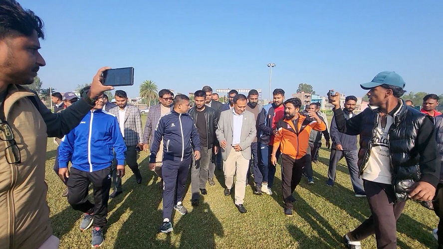 Sports Minister and Physical Infrastructure Minister Inspect Janakpur Stadium
