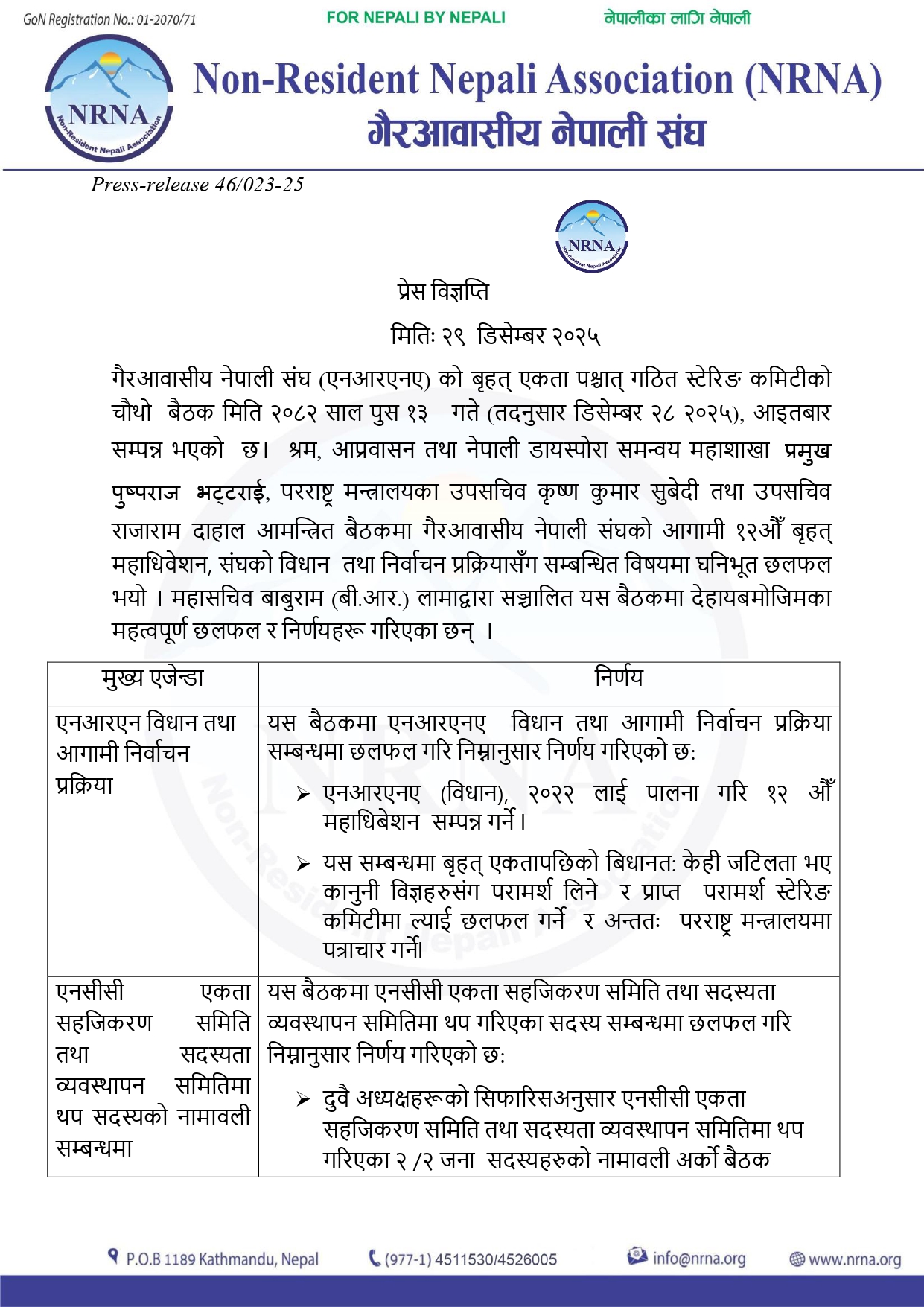 NRNA Steering Committee Sets Groundwork for 12th General Convention